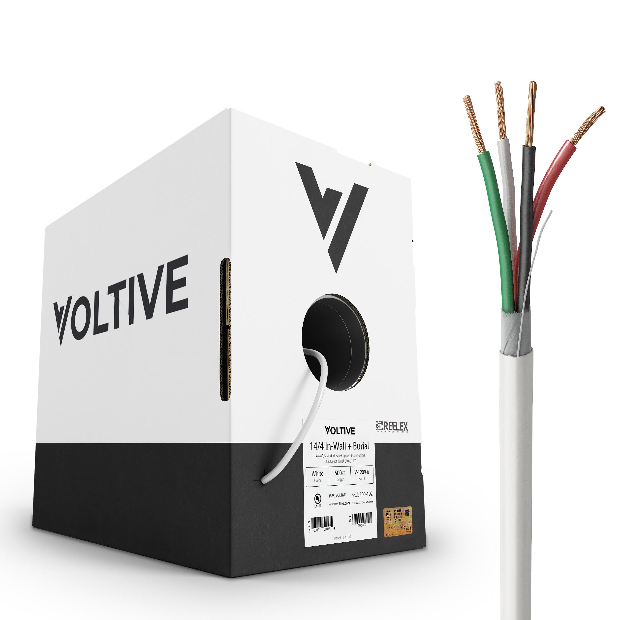 14/4 CL3 In-Wall Speaker Wire – 14 AWG 4 Conductor Pure Copper – White 250ft